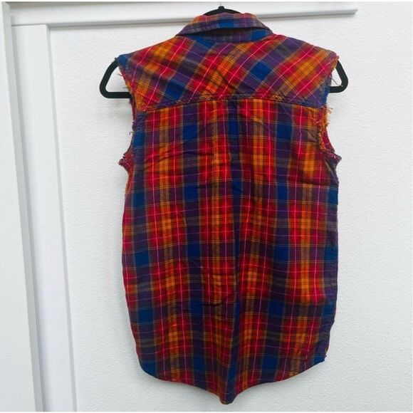 Hurley Colorful Plaid Cut-Off Button Down Flannel Women’s Size Small - Picture 8 of 12